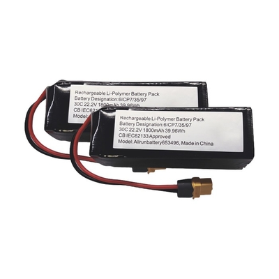 tasa de C de la batería del polímero de litio de la batería 22.2V 1800mAh de 30C 6S1P LiPo alta