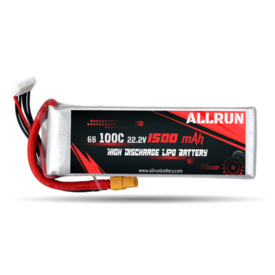 Paquete de batería LiPo de descarga alta de tasa C 100C 1500mAh 6S 22.2V