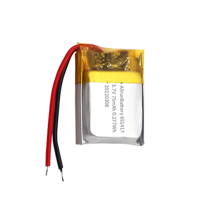 Paquete de baterías IoT delgadas Recargable Custom 3.7 V 75mAh LiPo Batería 651417
