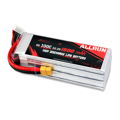 Paquete de batería LiPo de descarga alta de tasa C 100C 1500mAh 6S 22.2V